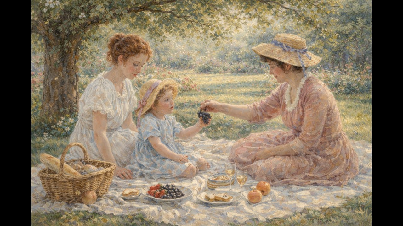 Sunlit Garden Picnic | Vintage Impressionist Oil Painting | Art Screensaver for TV
