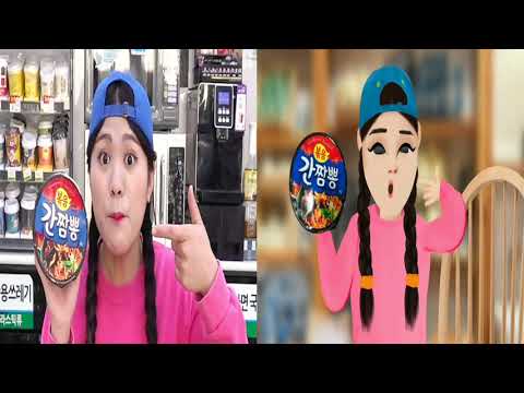 COMPARISON - Mukbang Black Noodle TTeokbokki 뽀로로 떡볶이 짜장면 먹방 도나 DONA vs Dona Animation