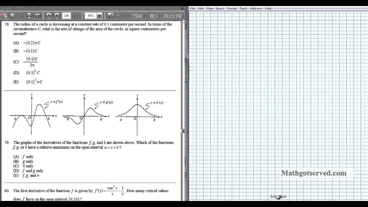 Ap Calculus Ab Multiple Choice 1998 Exam Part B Videos Questions Solutions