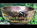 Woodturning - Walnut with Cherry Branches and White Alabaster