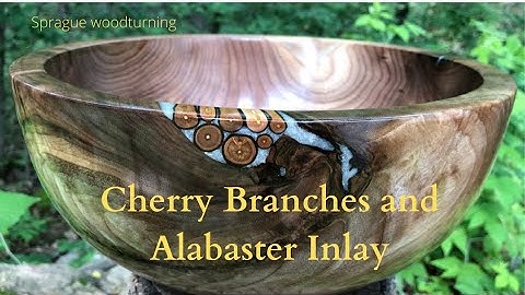 Woodturning - Walnut with Cherry Branches and White Alabaster