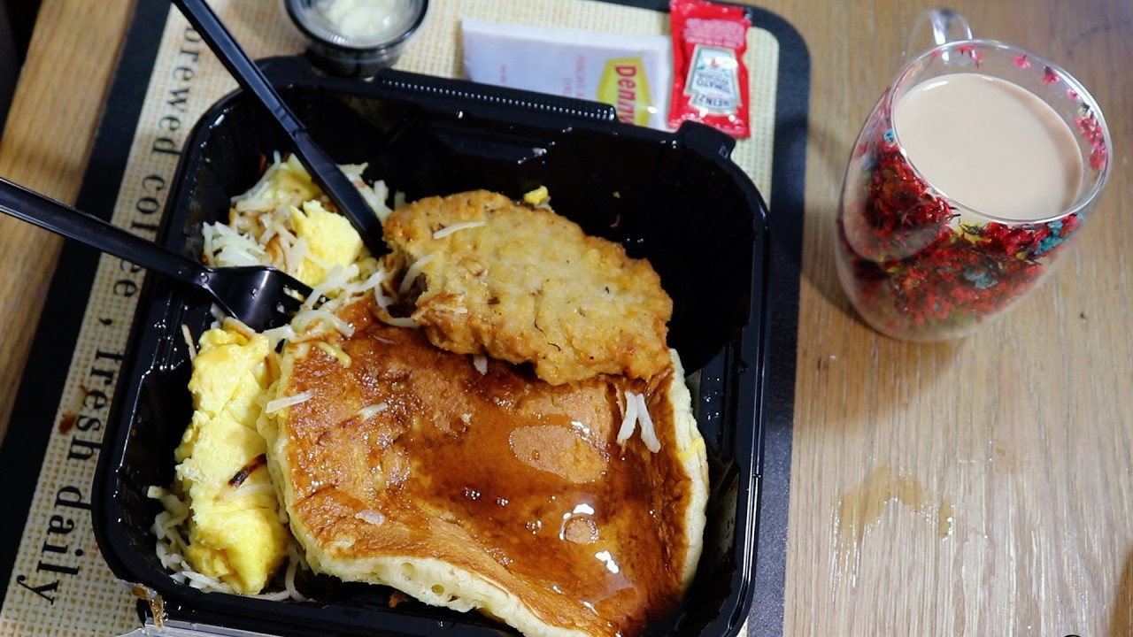 Country Fried Steak With Buttermilk Pancakes ASMR Eating Sounds