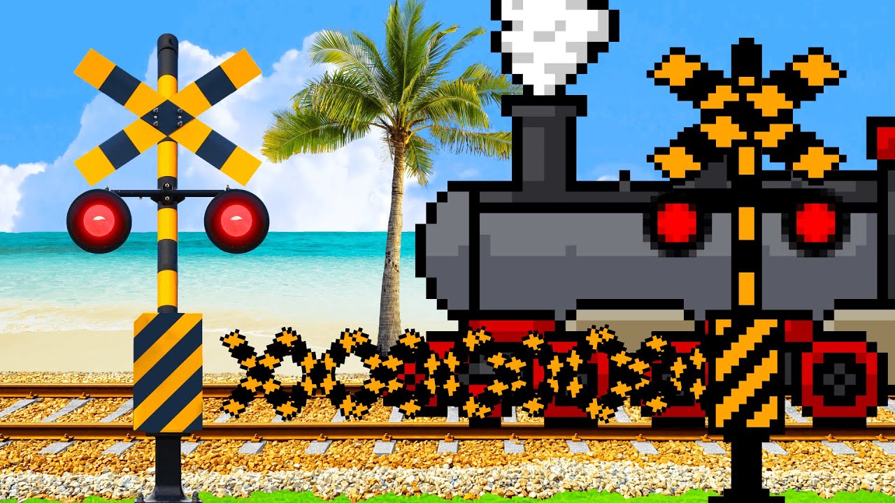 【踏切アニメ】ピクセルアートふみきりカンカン♪＼8bit／Pixel Art! Imaginary railroad crossings and trains!