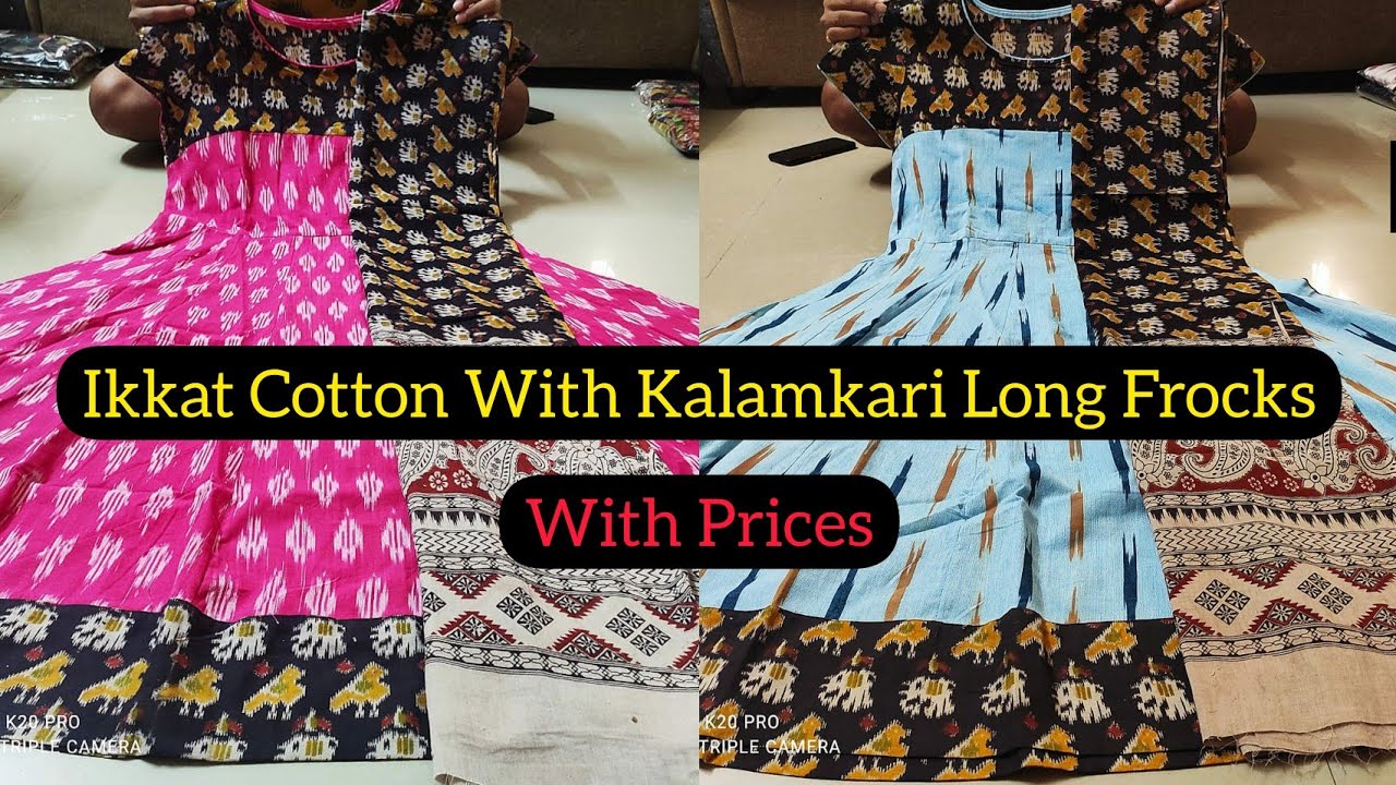 149 | Ikkat Pure Cotton With Kalamkari Dupatta Long Frocks | Long Gowns | Stitched Long Frocks