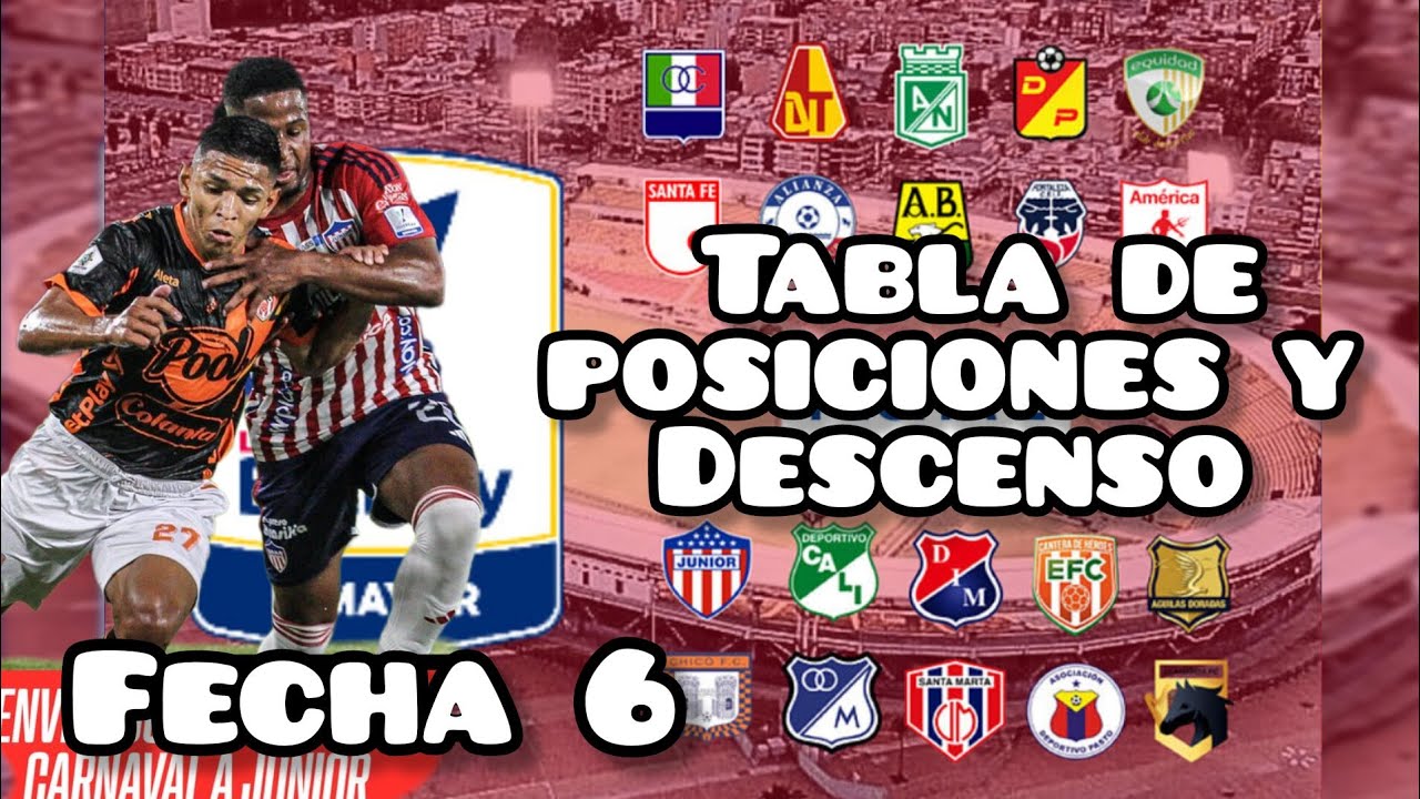 Tabla de posiciones y del Descenso de la liga jugada la fecha 6 del ...