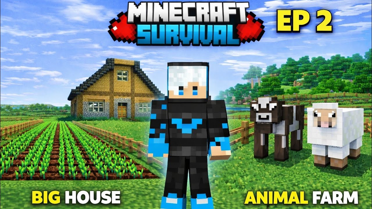 Built a BIG HOUSE, CROP FARM & ANIMAL FARM 😱 | Minecraft Survival EP 2 ...