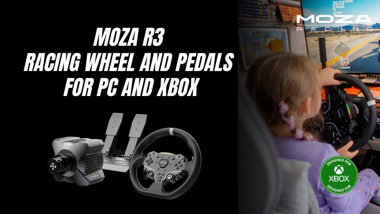 MOZA R3 Racing Wheel and Pedals for PC and Xbox - Smooth, Compact, Beginner-Friendly