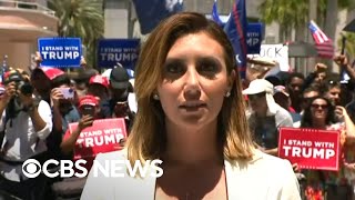 Trump attorney Alina Habba addresses reporters in front of courthouse at arraignment