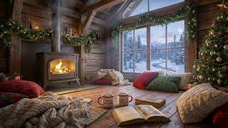 Winter Fireplace & Snowy View | Smooth Jazz Piano for a Cozy Christmas Mood