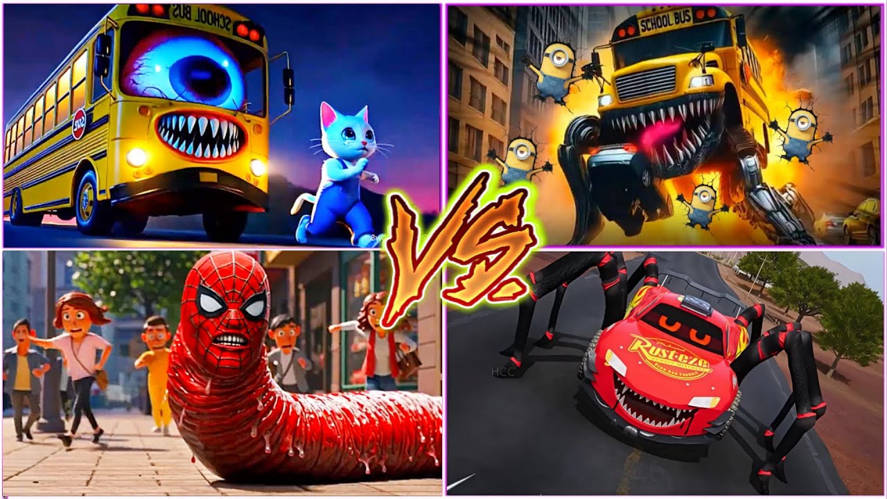 School Bus Monster🆚Bus EXE🆚Spiderman Worm 🆚MCqueen Spider 🎶 Tiles hop EDM Rush 🎶