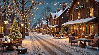 Christmas Jazz, Snowy Night at Cozy Coffee Shop Ambience in Festive Winter Town ❄️ Holiday Vibes 🎄