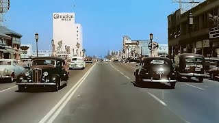A Drive Through Los Angeles 1950s in color [60fps, Remastered] w\/sound design added