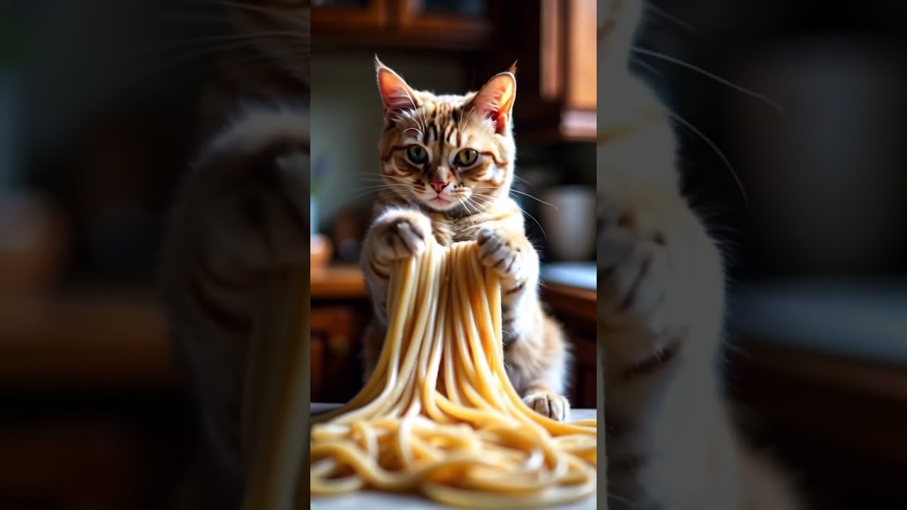 Cat Chef Makes Noodles 