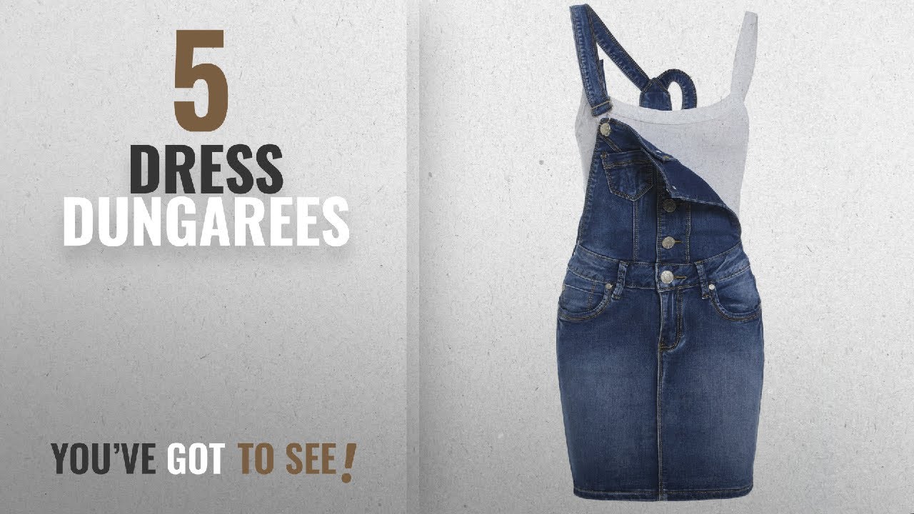 Top 10 Dress Dungarees [2018]: SS7 New Womens Denim Dungaree Dress, Mid Blue, Sizes 8 to 14