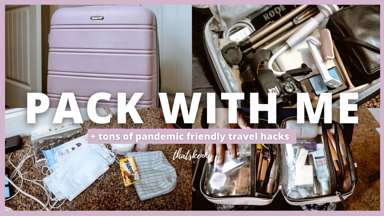 PACK WITH ME | PANDEMIC AIRPORT ESSENTIALS, PACKING TECH EQUIPMENT SAFELY + SAFE TRAVEL TIPS + MORE