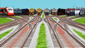 All Realstic Trains Crossing Railroads || At Curved Daimond Bumpy Railgadi Tracks #trainvideo 
