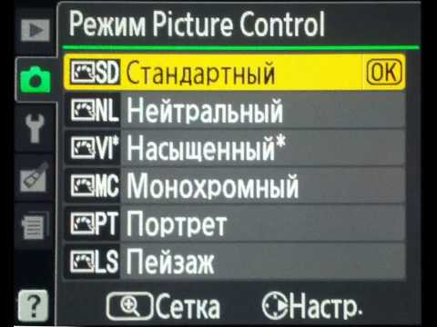 Nikon D3100, Picture Control-settings (RUS)