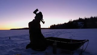 Winter Camping Trek on Frozen Lake  Big Fish Hunt