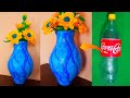 Plastic bottle flower vase making at home 😍 with cement 🌼 very easy hand craft tutorial videos