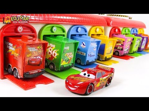 Learning Color Disney Cars Lightning McQueen mack truck double garage Play for kids car toys