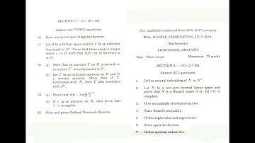 Functional Analysis,  Bharathidasan University PG Maths Question Paper, July -  2018.