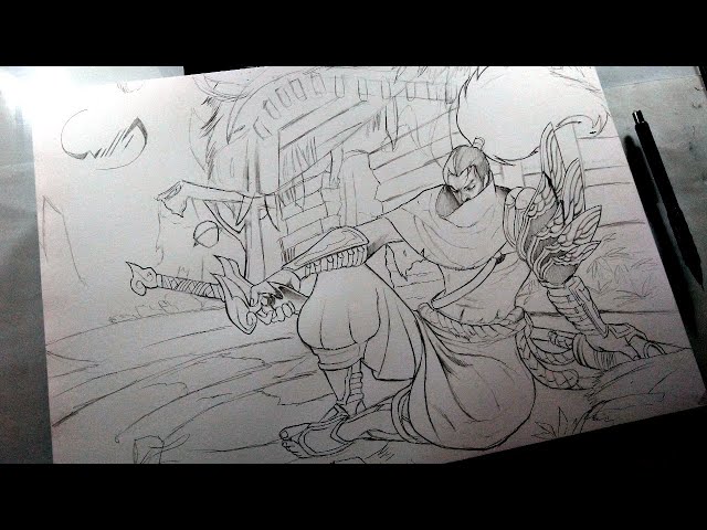 Lineart Drawing - Yasuo ( LEAGUE OF LEGENDS ) - YouTube