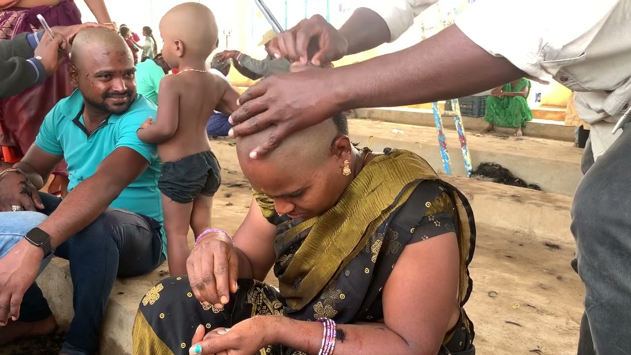 Short Hair Women Offering her Hair in Local Temple