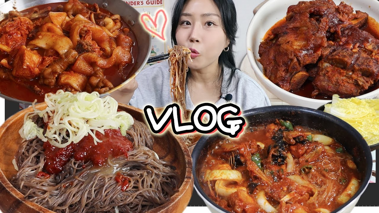 VLOG) 어쩌다보니 빨간맛 특집🔥해주냉면 뼈찜 국물닭발 넙적분모자 아귀불고기 etc. 여행 가기 전 냉털 먹방 Korean mukbang blog