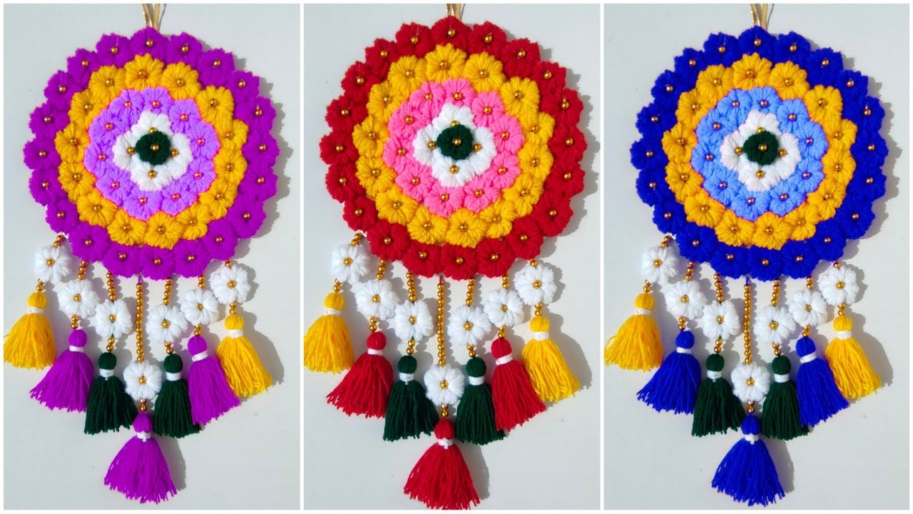 Woolen Flower Wall Hanging Woolen Thread Wall Hanging Craft Ideas