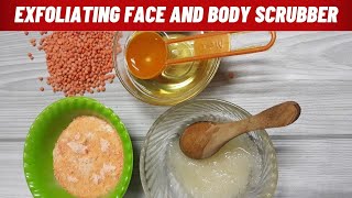 Face and Body Scrubber homemade for brighter and glowing skin. Prevents black and white heads.
