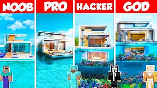 MODERN WATER HOUSE BASE BUILD CHALLENGE - Minecraft Battle: NOOB vs PRO vs HACKER vs GOD / Animation