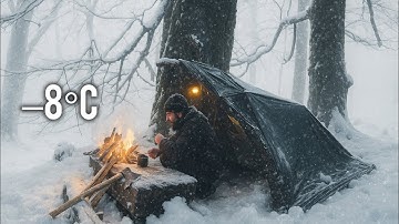 Extreme Winter Survival at –8°C | 48 Hours Trapped in Heavy Snowstorm & Bushcraft Fire