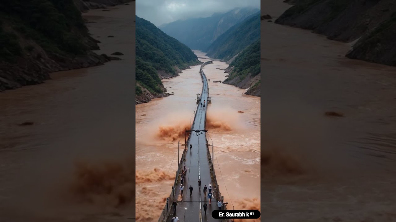  Terrifying Moment Flood Waters Slam Bridge As People Run For Their Lives