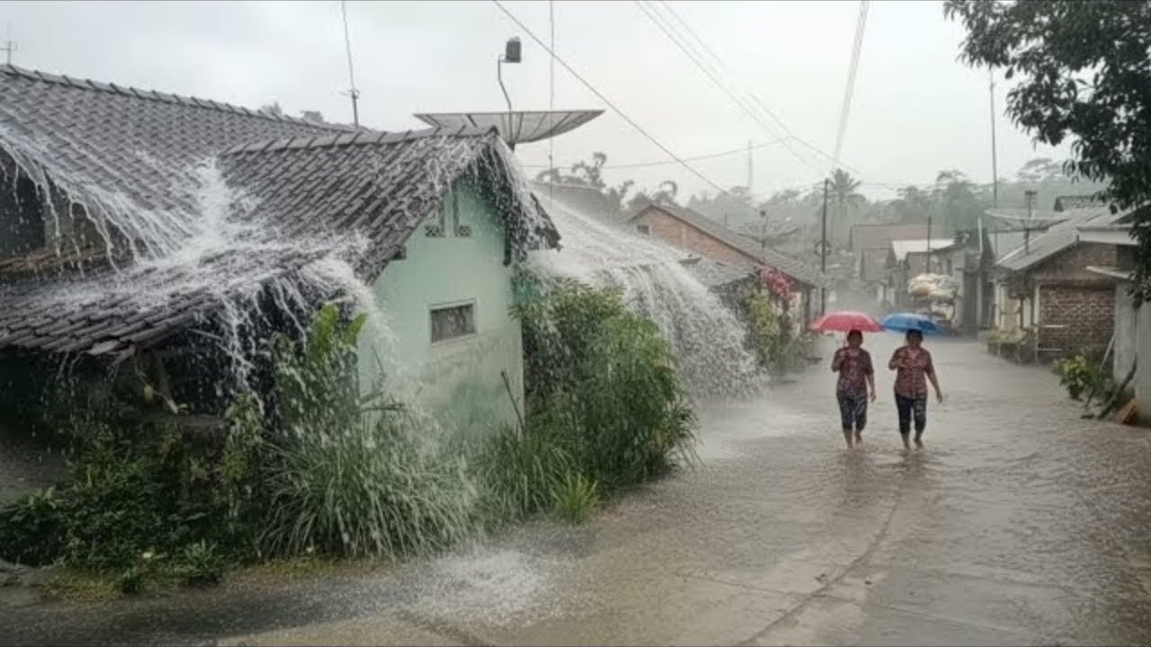 heavy rain in a beautiful village in Indonesia