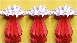 BEAUTIFUL PAPER FLOWER AND VASE DECORATION IDEAS / EASY TO MAKE PAPER FLOWER ARRANGEMENT