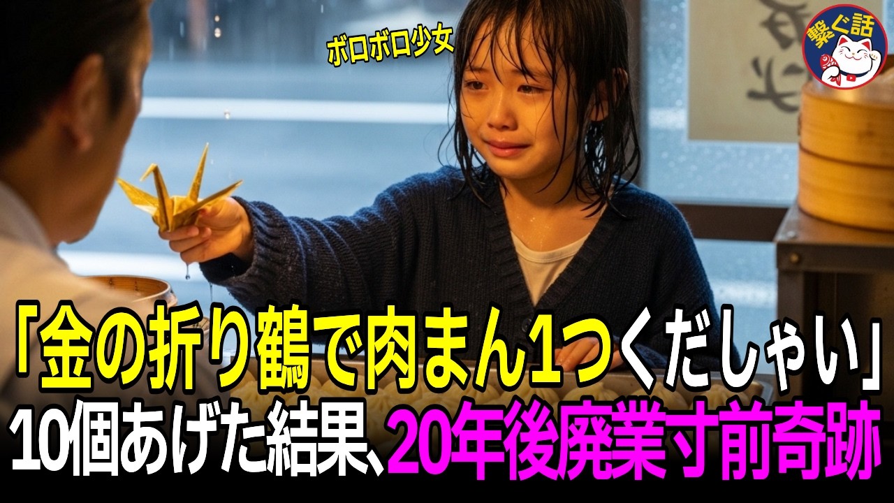 「肉まん1つくだしゃい…」金の折り鶴を差し出すボロボロ少女に廃業寸前の店主が30個あげた結果→20年後に起きた奇跡の恩返し【感動する話】