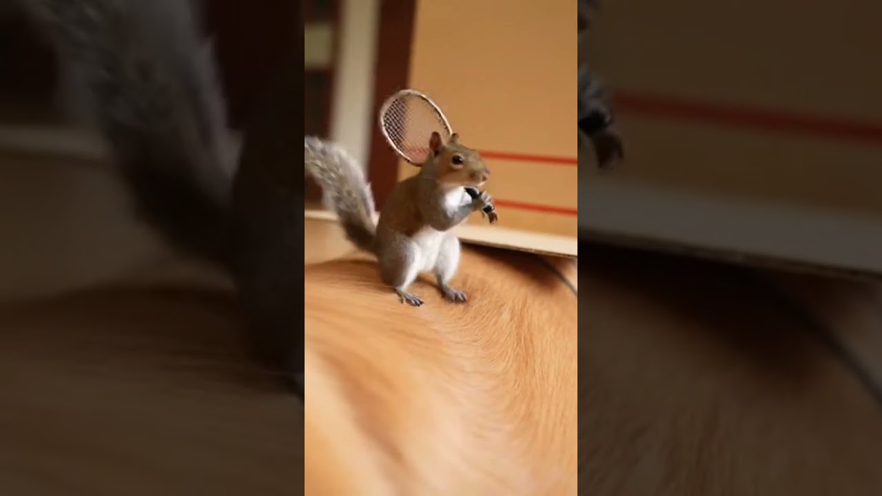 Epic Squirrel Squash Match: Tiny Racket and Dog-Back Court! 