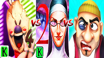 Ice Scream 4 vs Evil Nun 2: Origins vs Scary Robber Home Clash - Game battle - Android & iOS