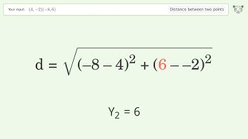 Find the distance between two points p1 (4,-2) and p2 (-8,6): Step-by-Step Video Solution