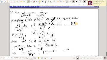 Lec8a: Non Exact homogenous  Equation Mdx+Ndy=0, xM+yN non zero, Rule I