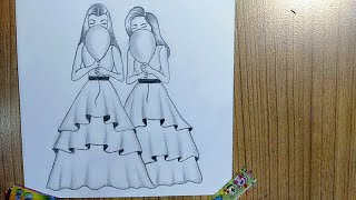 BFF drawing / girl pencil sketch /best friends drawing step by step