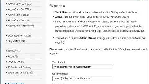 Download von ActiveData für Excel (Englisch).