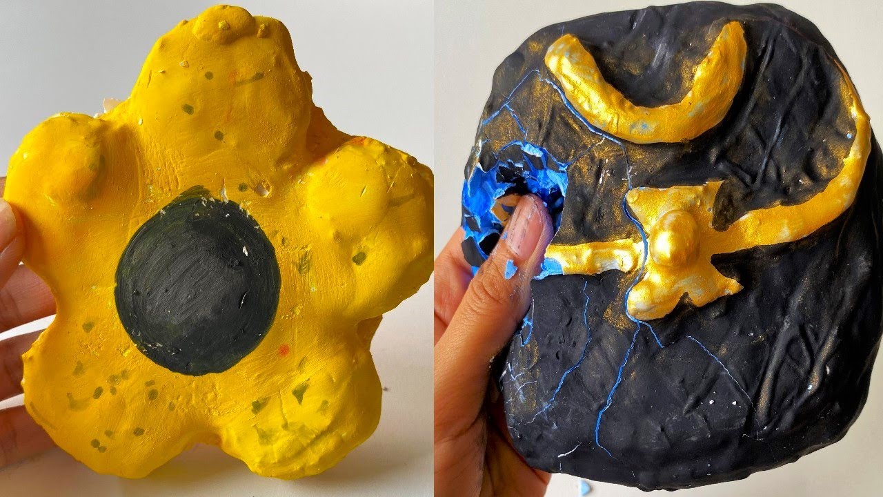 I Broke This Black & Gold Clay Flower… INSANE BLUE CRACKS 😱 ASMR