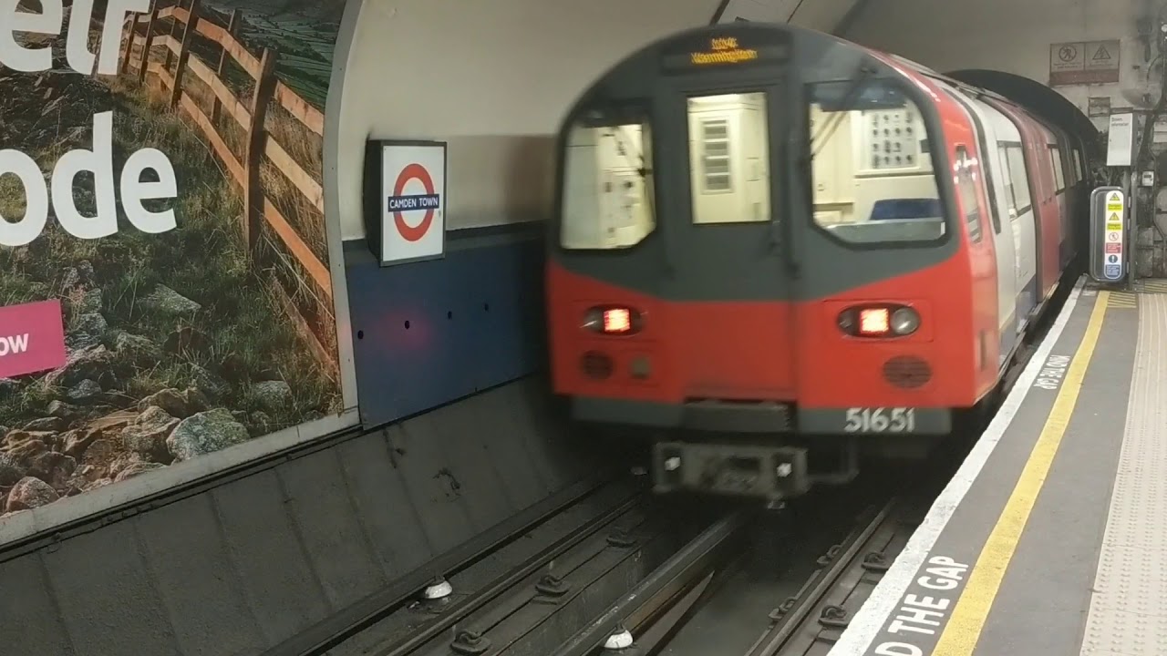 4 London Underground tube trains, Camden Town Station. Northern Line going southbound
