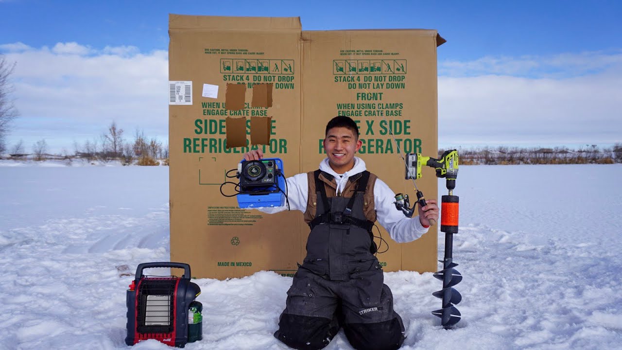 Ice Fishing in a Cardboard Box House! (DIY ICE HOUSE) - YouTube Ice Fishing In A Cardboard Box House! (Diy Ice House) - Youtube