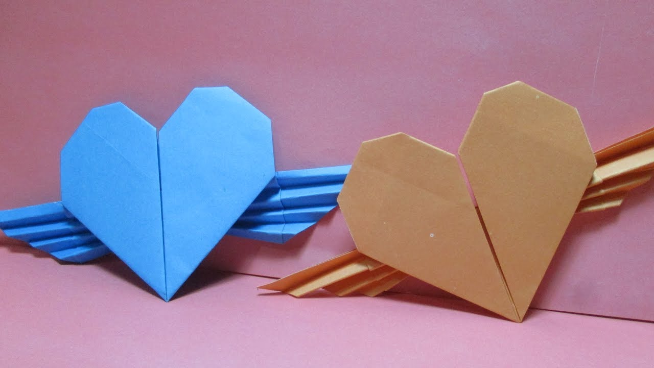 Origami Heart//How to make paper Heart with wings? paper craft Tutorials step by step.
