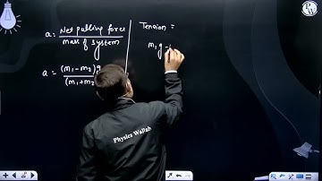 In the arrangement shown, the pulleys are fixed and ideal, the strings are light, m1 > m2 and....