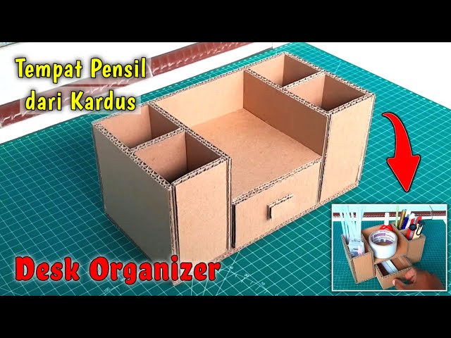 Tutorial Membuat Tempat Pensil dari Kardus | DIY Desk Organizer class=