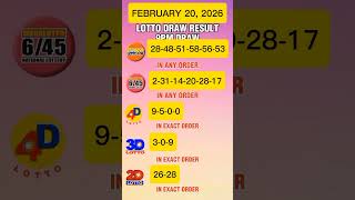 PCSO LOTTO DRAW RESULT 9PM | FEBRUARY 20, 2026