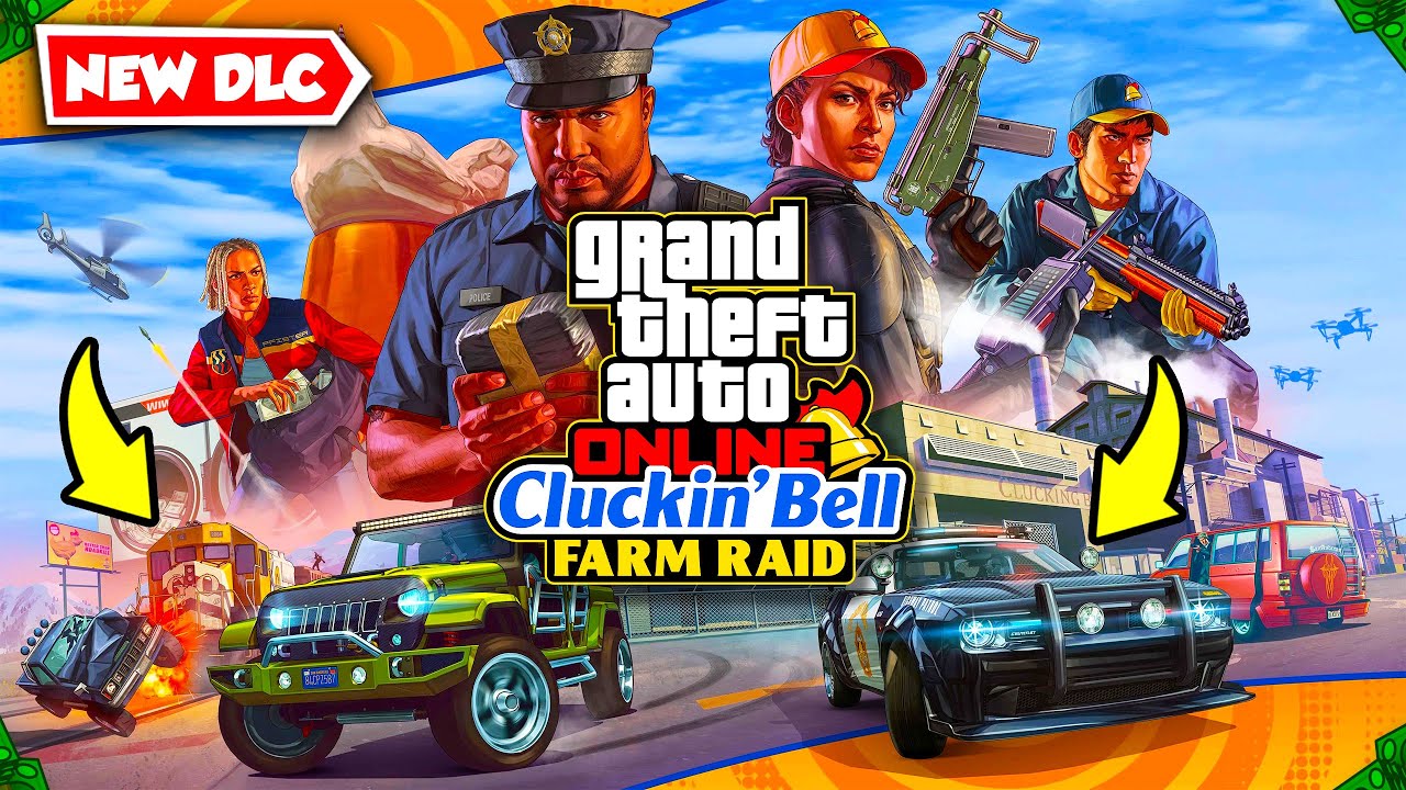 Ready go to ... https://youtu.be/_HhRmopMQMc [ NEW GTA 5 Online The Cluckin Bell Farm Raid DLC! (EVERYTHING YOU MISSED In The GTA Online UPDATE!)]